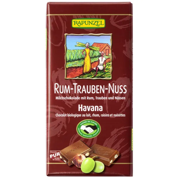 Cioccolato con uva passa,nocciole,rum Bio 100 g